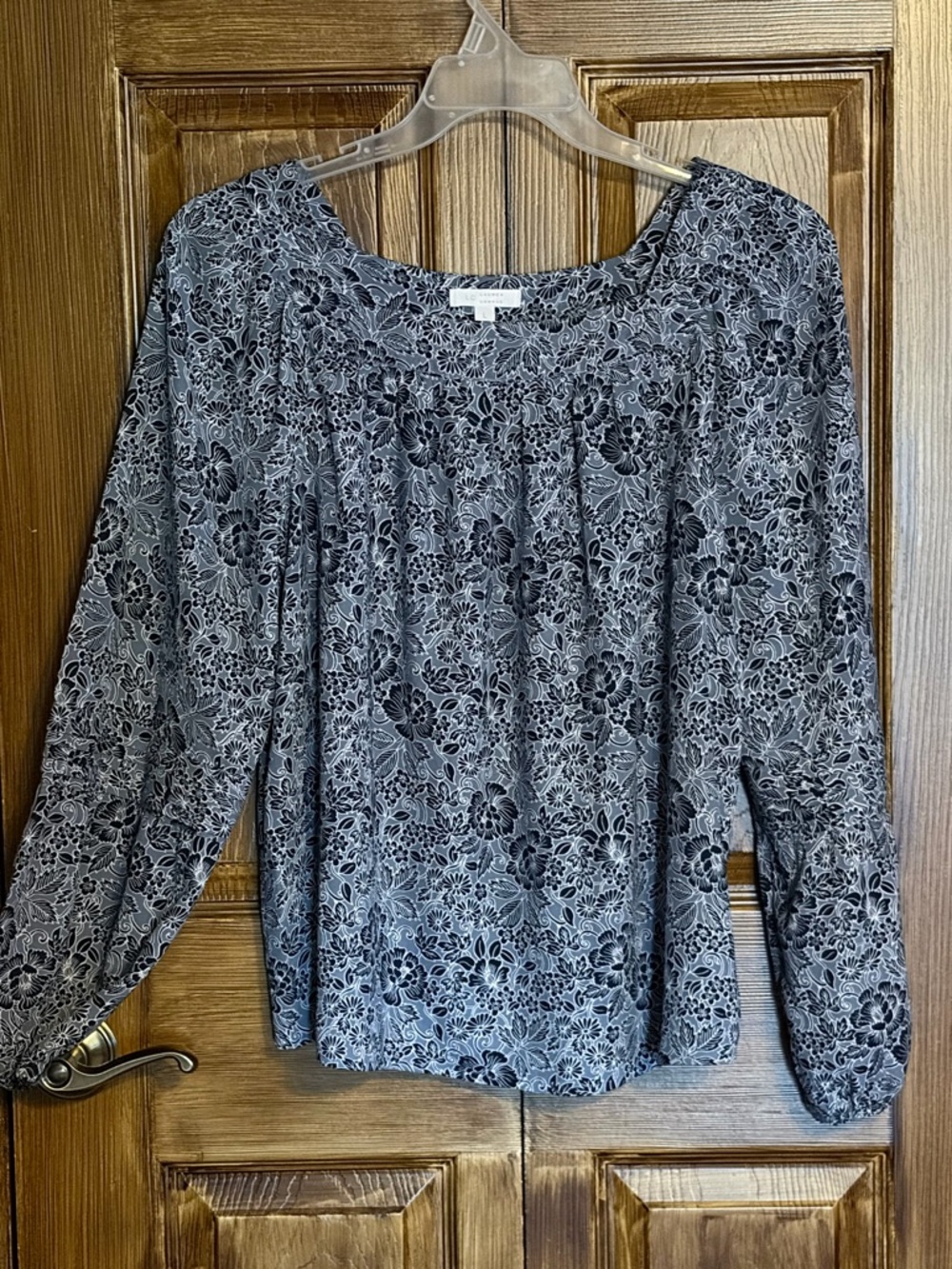 LC Lauren Conrad Blue an White Flowy Floral Long Sleeve Peasant Blouse Size Lg